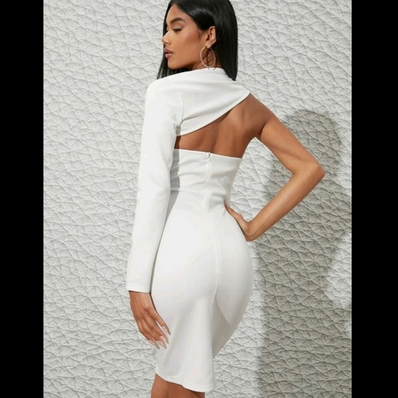 White Cut Out, One Sleeve Dress in Sizes S, M-Sold, L - Picture 2 of 6